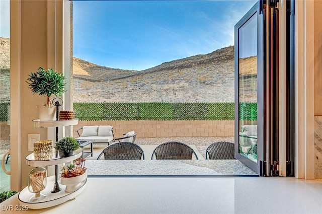 view of patio with a mountain view