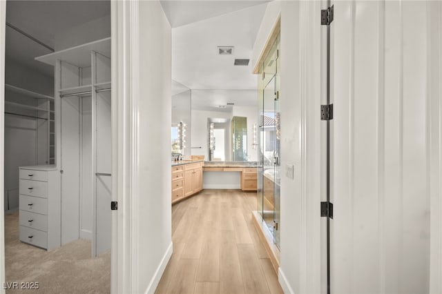 bathroom featuring vanity and hardwood / wood-style floors