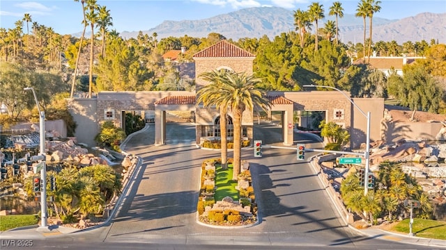 view of front of property with a mountain view