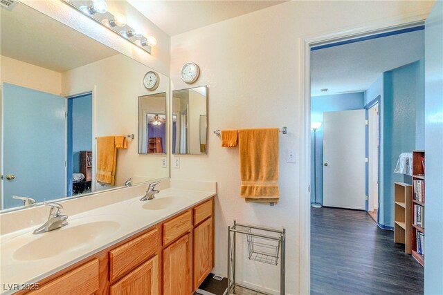 bathroom with vanity and wood-type flooring