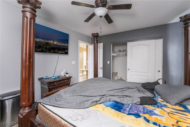 bedroom featuring a closet and ceiling fan