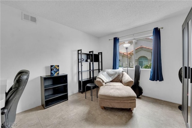 sitting room with a textured ceiling