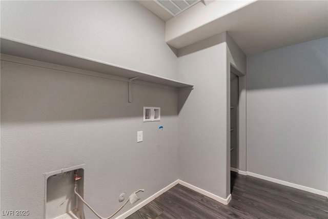 laundry room with gas dryer hookup, washer hookup, and dark hardwood / wood-style floors