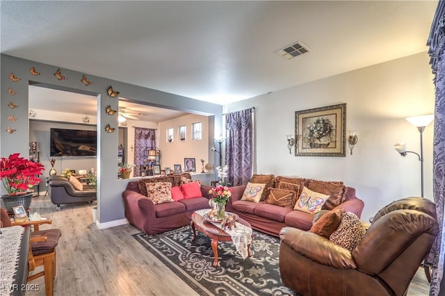 living room featuring light wood-type flooring