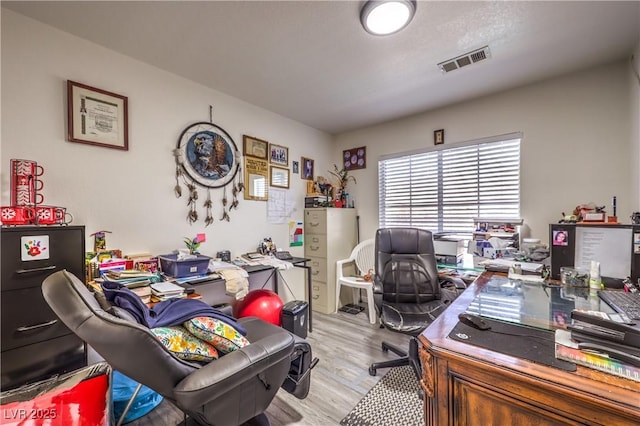 home office featuring light hardwood / wood-style flooring