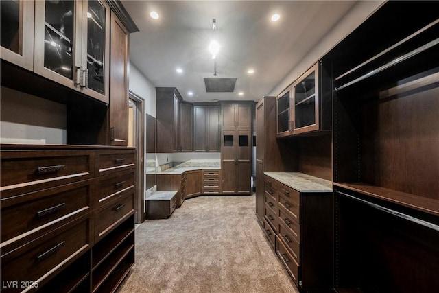 spacious closet with light carpet