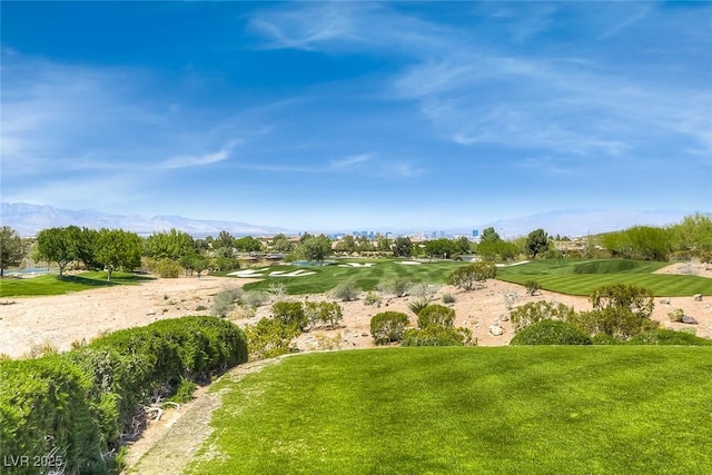 view of property's community featuring a mountain view and a lawn