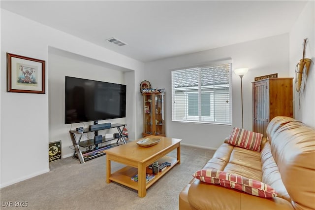 living room featuring light colored carpet