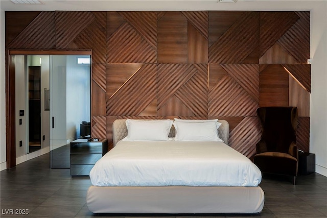 bedroom with lofted ceiling