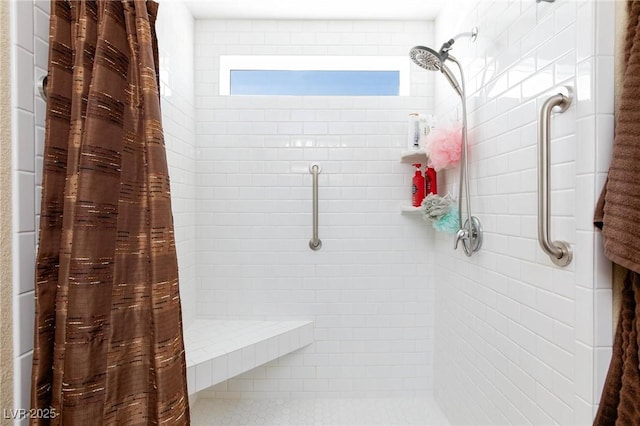 bathroom with a shower with curtain