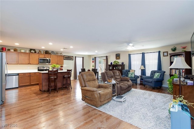 living room with plenty of natural light and light wood-type flooring