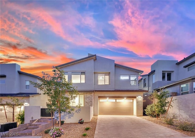 contemporary home featuring a garage