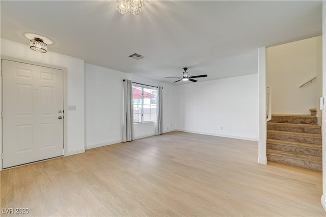 interior space featuring ceiling fan and light wood-type flooring