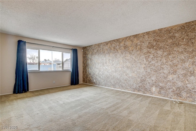 empty room with carpet floors and a textured ceiling