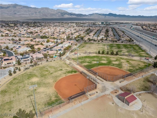 drone / aerial view featuring a mountain view