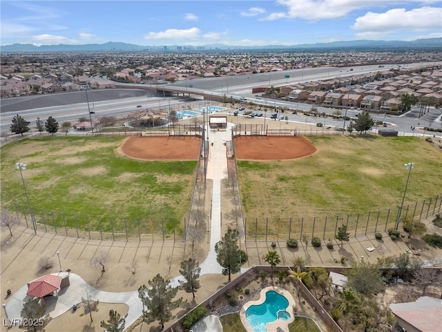 aerial view with a mountain view