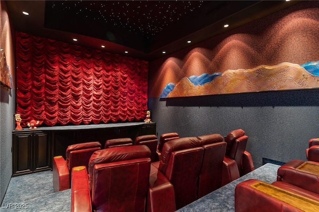 view of carpeted home theater room