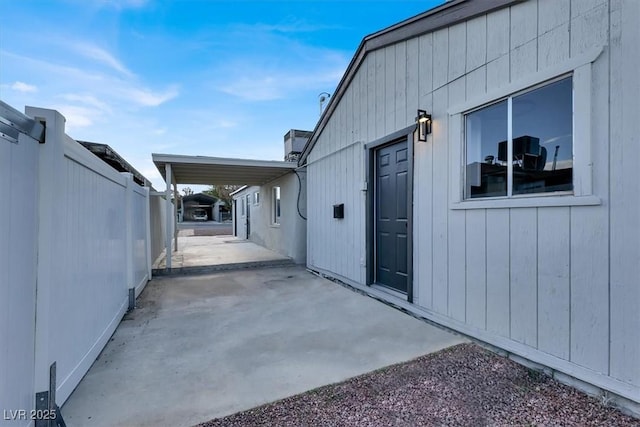 property entrance with a patio