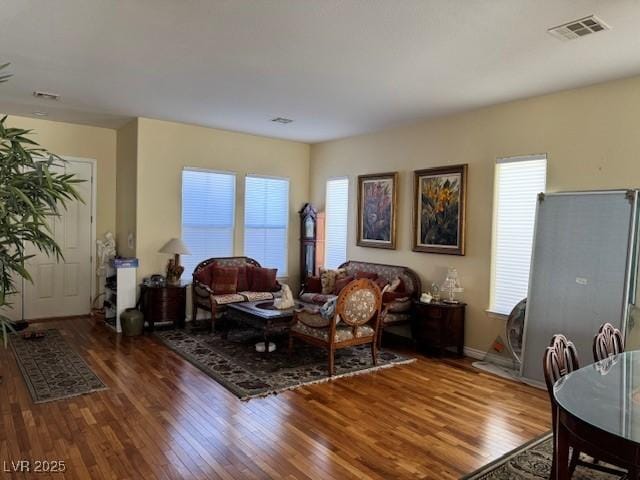 living room with wood-type flooring and a wealth of natural light