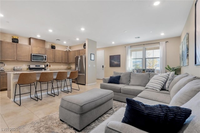 view of tiled living room