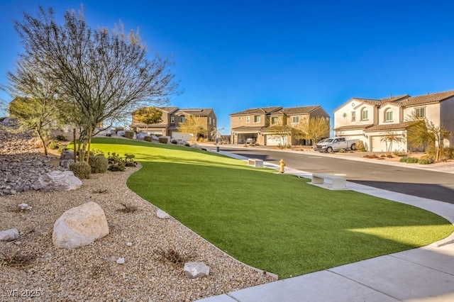 view of yard featuring a garage