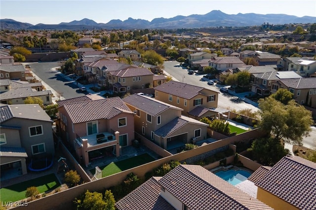 aerial view featuring a residential view and a mountain view