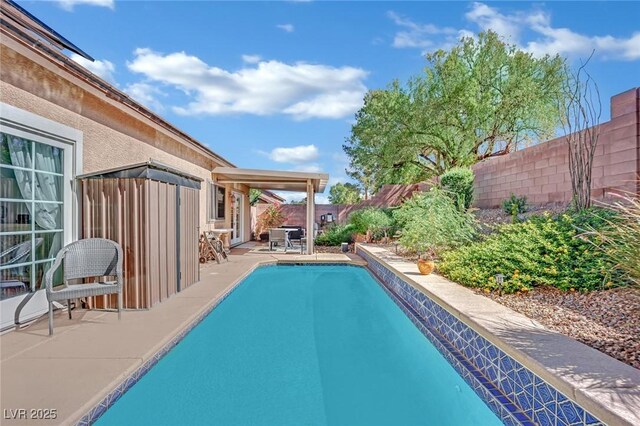 view of swimming pool featuring a patio area