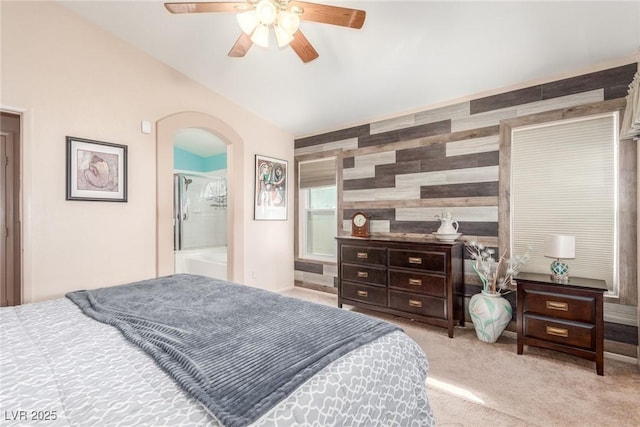 bedroom featuring ceiling fan and light colored carpet