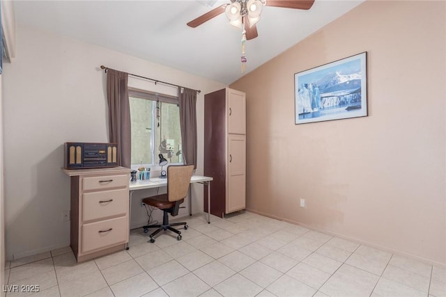 tiled office with ceiling fan