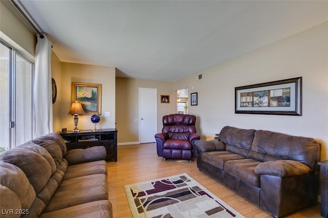 living room with light hardwood / wood-style flooring and plenty of natural light