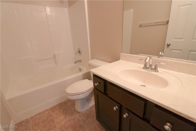 full bathroom featuring tile patterned flooring, shower / washtub combination, vanity, and toilet