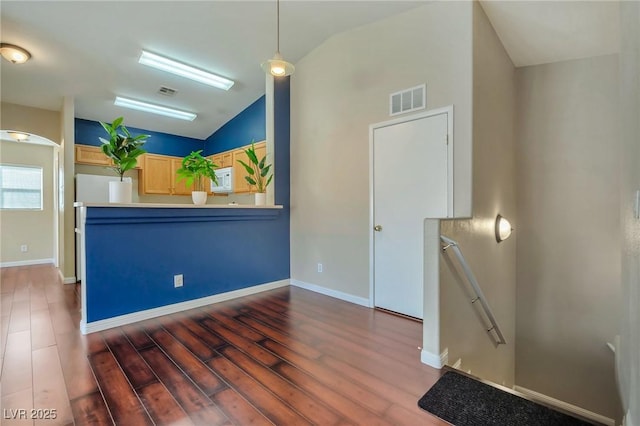 interior space featuring dark hardwood / wood-style floors and vaulted ceiling