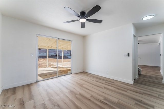 unfurnished room featuring light hardwood / wood-style flooring and ceiling fan