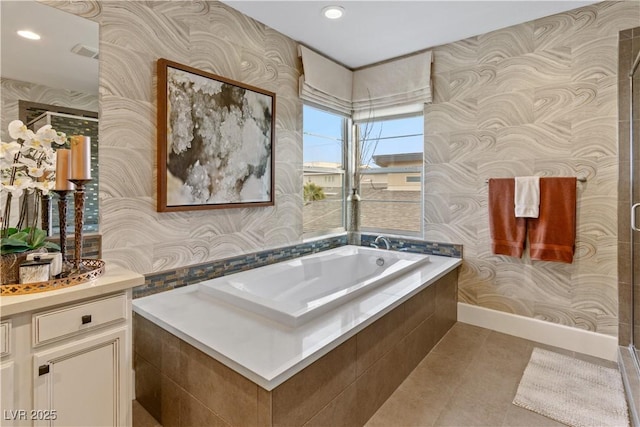 bathroom with vanity and tile patterned floors