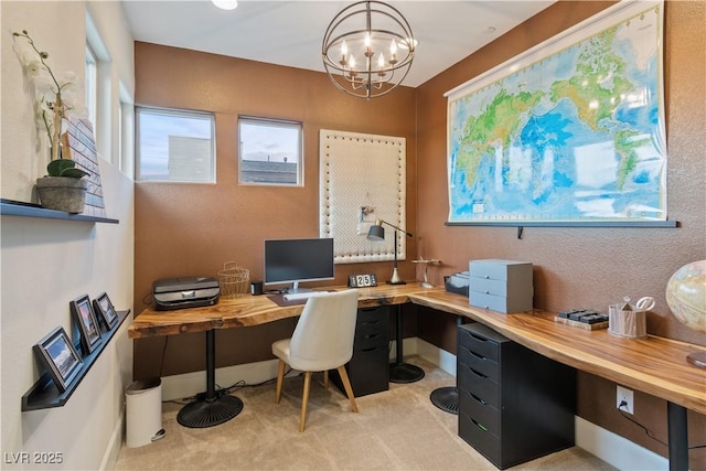 office with an inviting chandelier