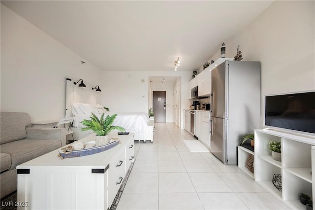 living room with light tile patterned floors