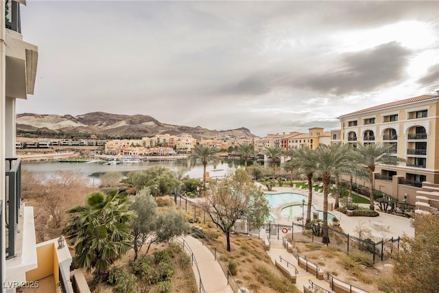 view of water feature with a mountain view