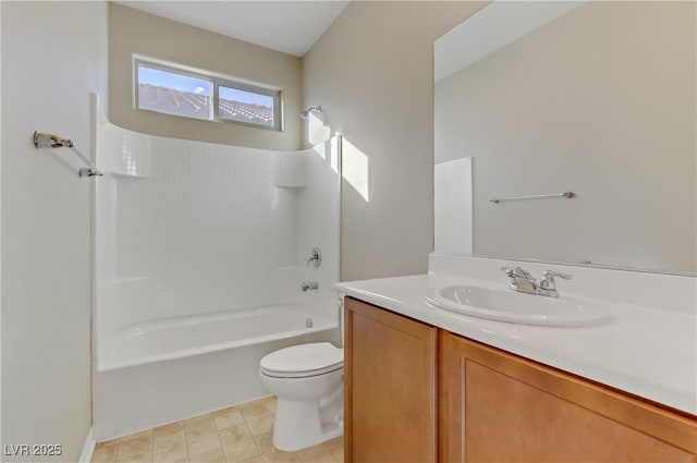 full bathroom featuring vanity, shower / bathing tub combination, and toilet