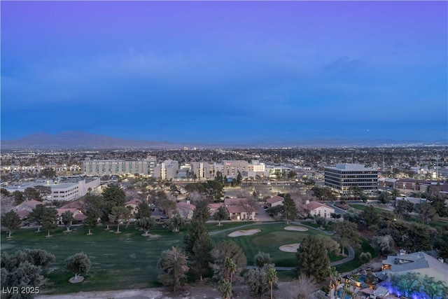 view of aerial view at dusk