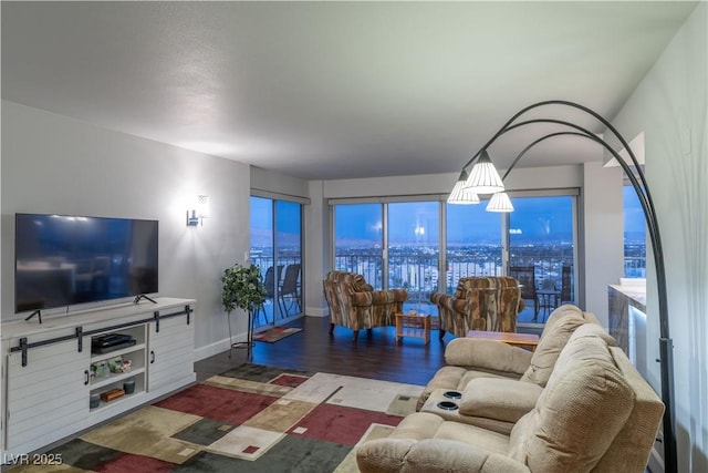 living room with hardwood / wood-style flooring