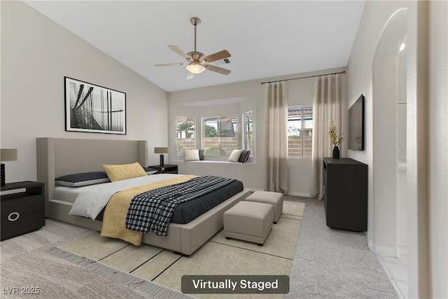 bedroom with vaulted ceiling and ceiling fan