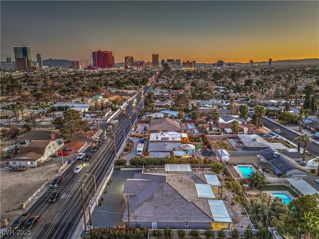 view of aerial view at dusk