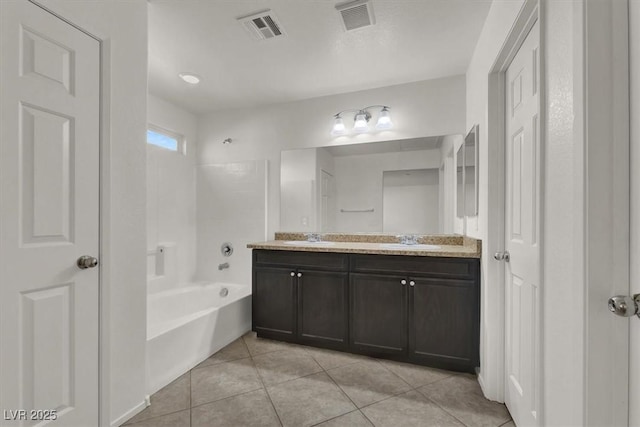 bathroom featuring vanity, shower / bath combination, and tile patterned flooring