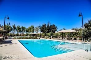 view of swimming pool featuring a patio area