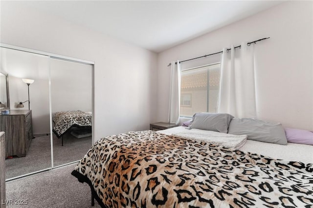 bedroom with carpet and a closet