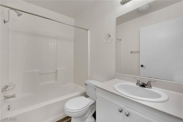 full bathroom with vanity, toilet, and washtub / shower combination