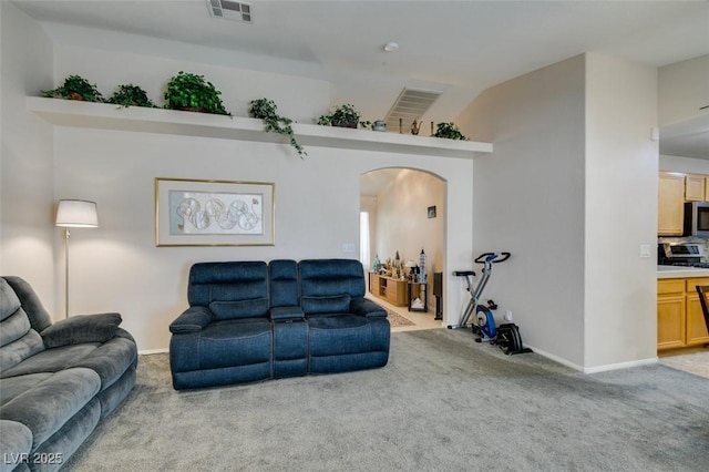 living room with light carpet