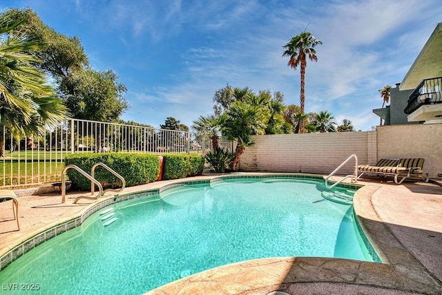 view of swimming pool with a patio