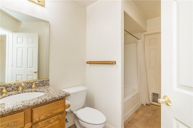 full bathroom featuring vanity, toilet, wood-type flooring, and shower / bath combo