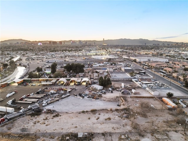 aerial view at dusk with a mountain view